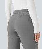 Foldover High Waisted Drawstring 7/8 Slim Work Trousers with Pockets — Silent Storm — view 8