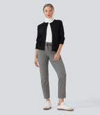 Foldover High Waisted Drawstring 7/8 Slim Work Trousers with Pockets — Silent Storm — view 1