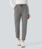 Foldover High Waisted Drawstring 7/8 Slim Work Trousers with Pockets — Silent Storm — view 2