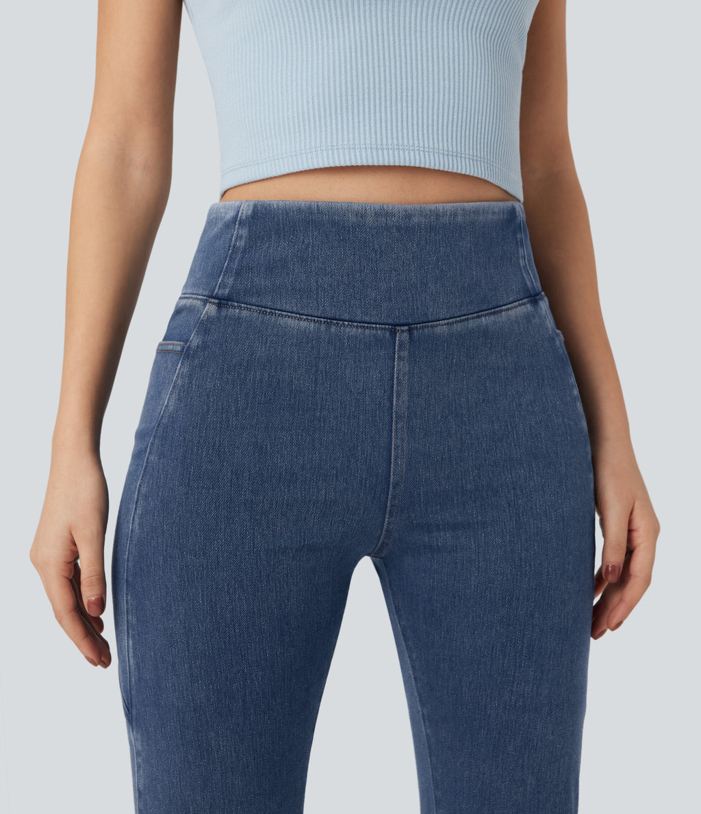 High Waisted Tummy Control Casual Bootcut Jeans with Pockets — Tide Blue Denim — view 6