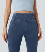 High Waisted Tummy Control Casual Bootcut Jeans with Pockets — Tide Blue Denim — view 6