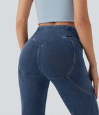 High Waisted Tummy Control Casual Bootcut Jeans with Pockets — Tide Blue Denim — view 4