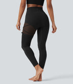 High Waisted Contrast Mesh Adjustable Buckle Dance Leggings with Pocket — Black — view 2