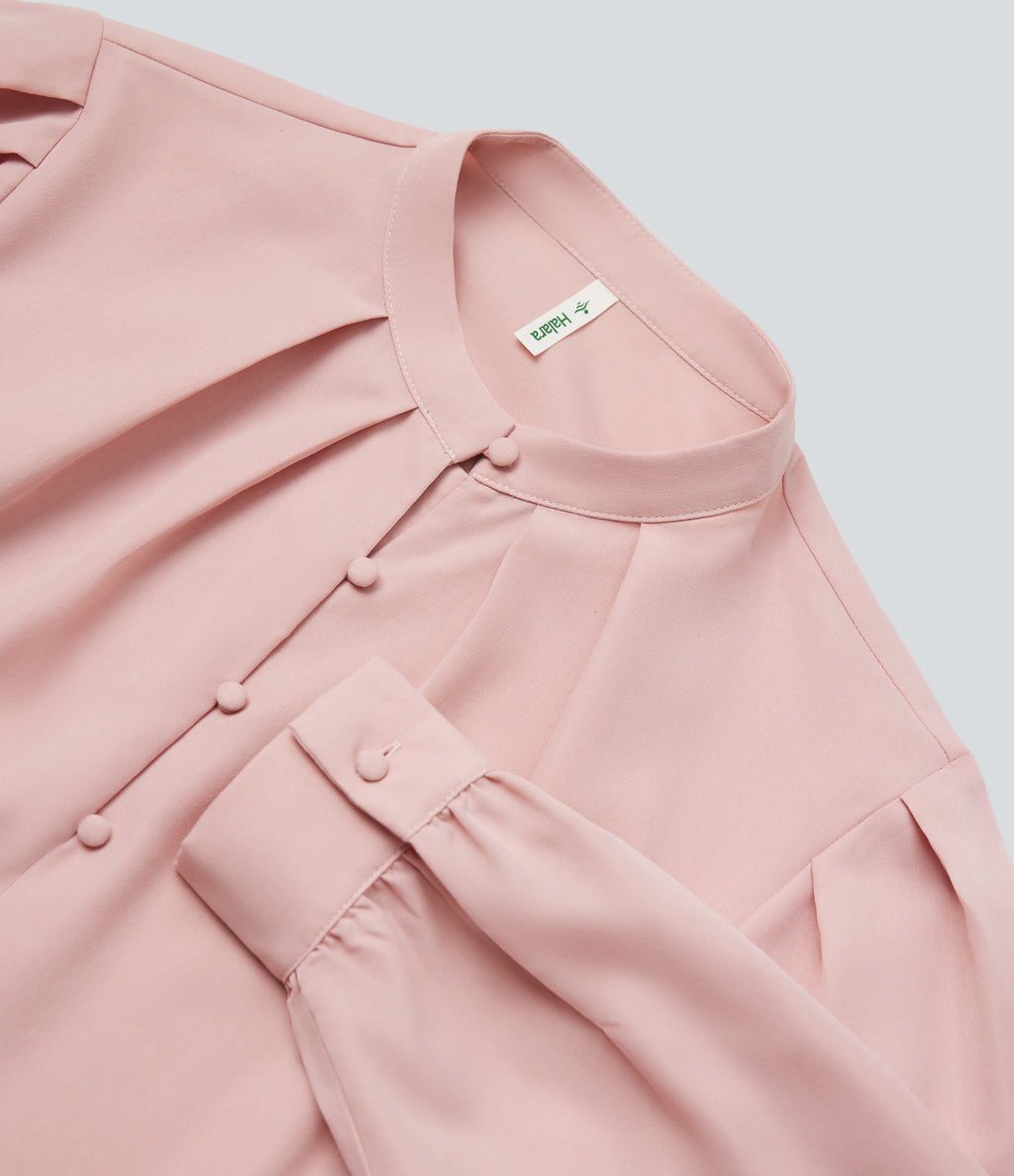 Stand Collar Long Sleeve Casual Shirt — Light Elegant Pink — view 8