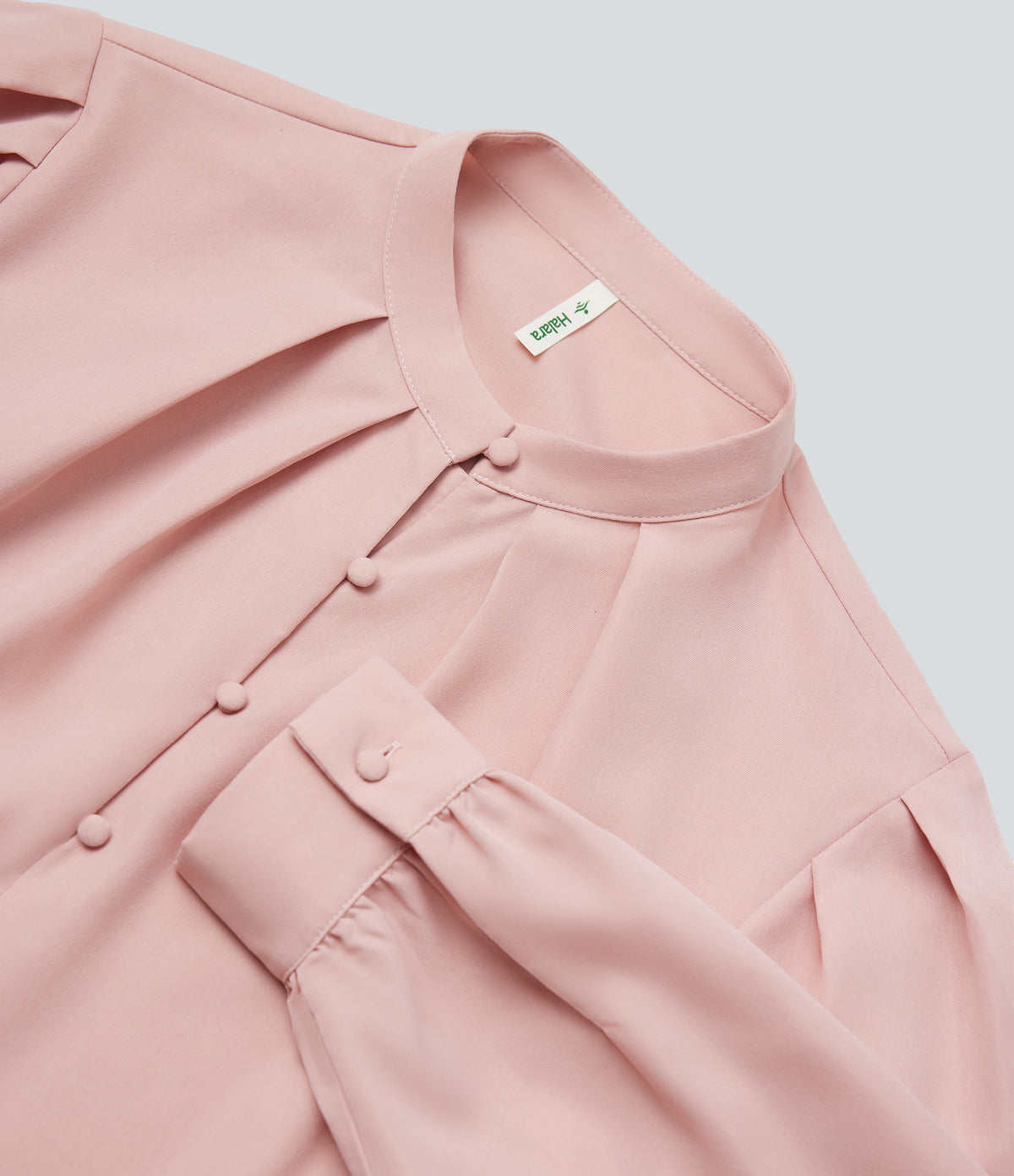 Stand Collar Long Sleeve Casual Shirt — Light Elegant Pink — view 8