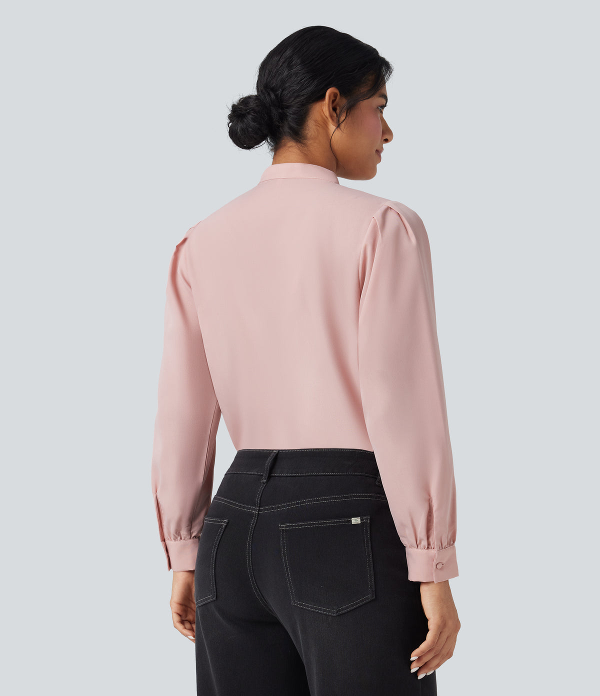 Stand Collar Long Sleeve Casual Shirt — Light Elegant Pink — view 2