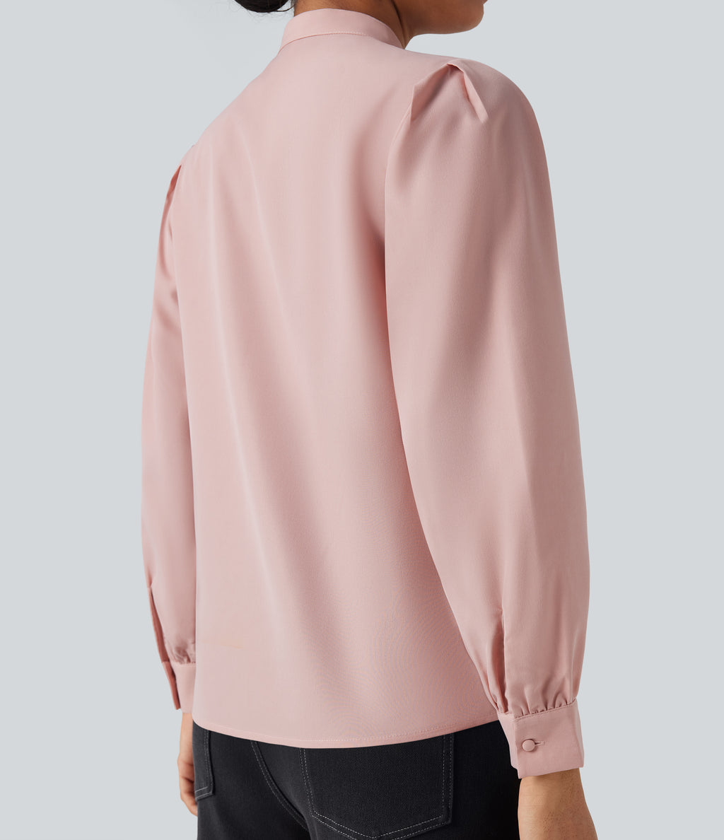 Stand Collar Long Sleeve Casual Shirt — Light Elegant Pink — view 4
