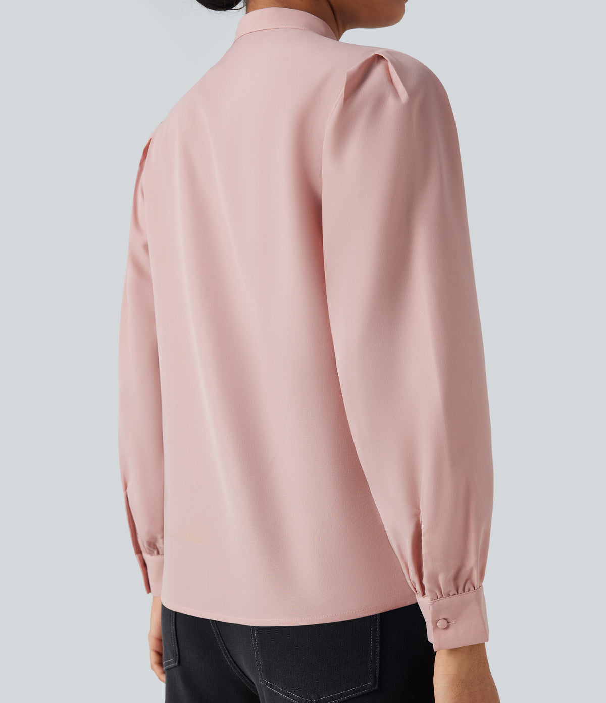 Stand Collar Long Sleeve Casual Shirt — Light Elegant Pink — view 4