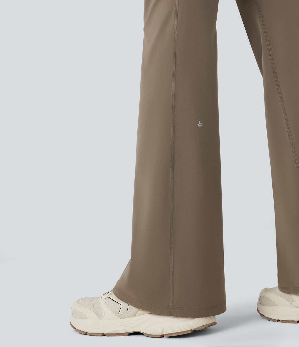 Foldover Mid Rise Ruched Tummy Control Dance Bootcut Leggings with Pockets — Dawn Brown — view 6