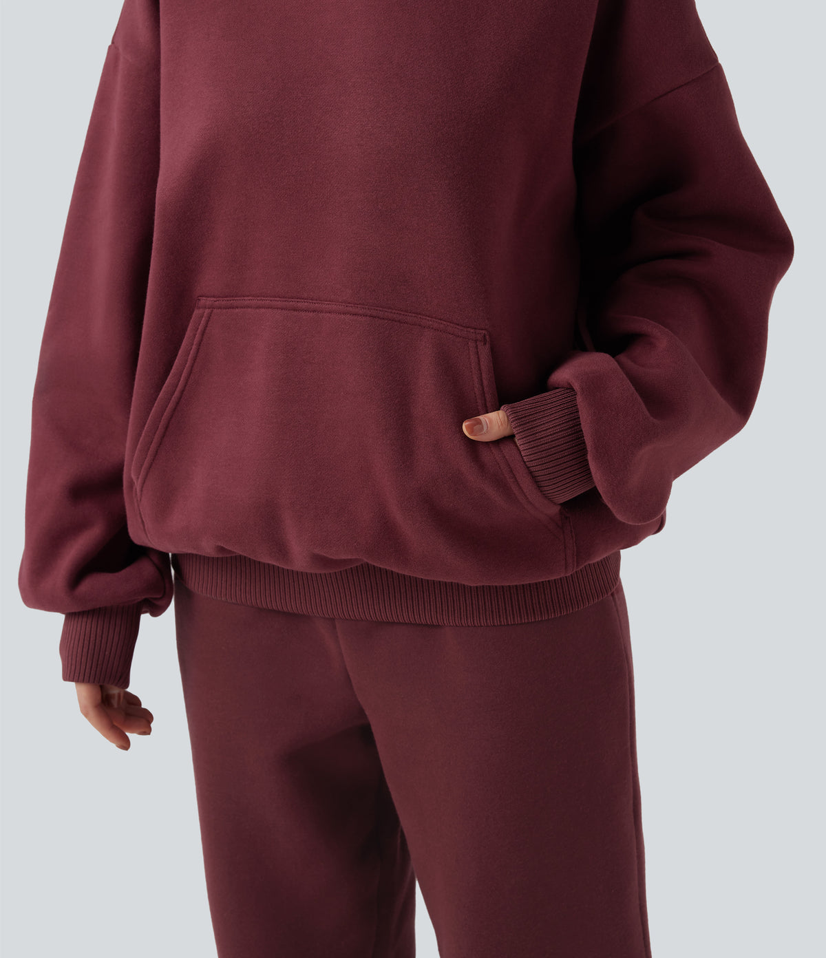 Hooded Long Sleeve Fleece Casual Cotton Sweatshirt with Pockets — Chocolate Truffle — view 7