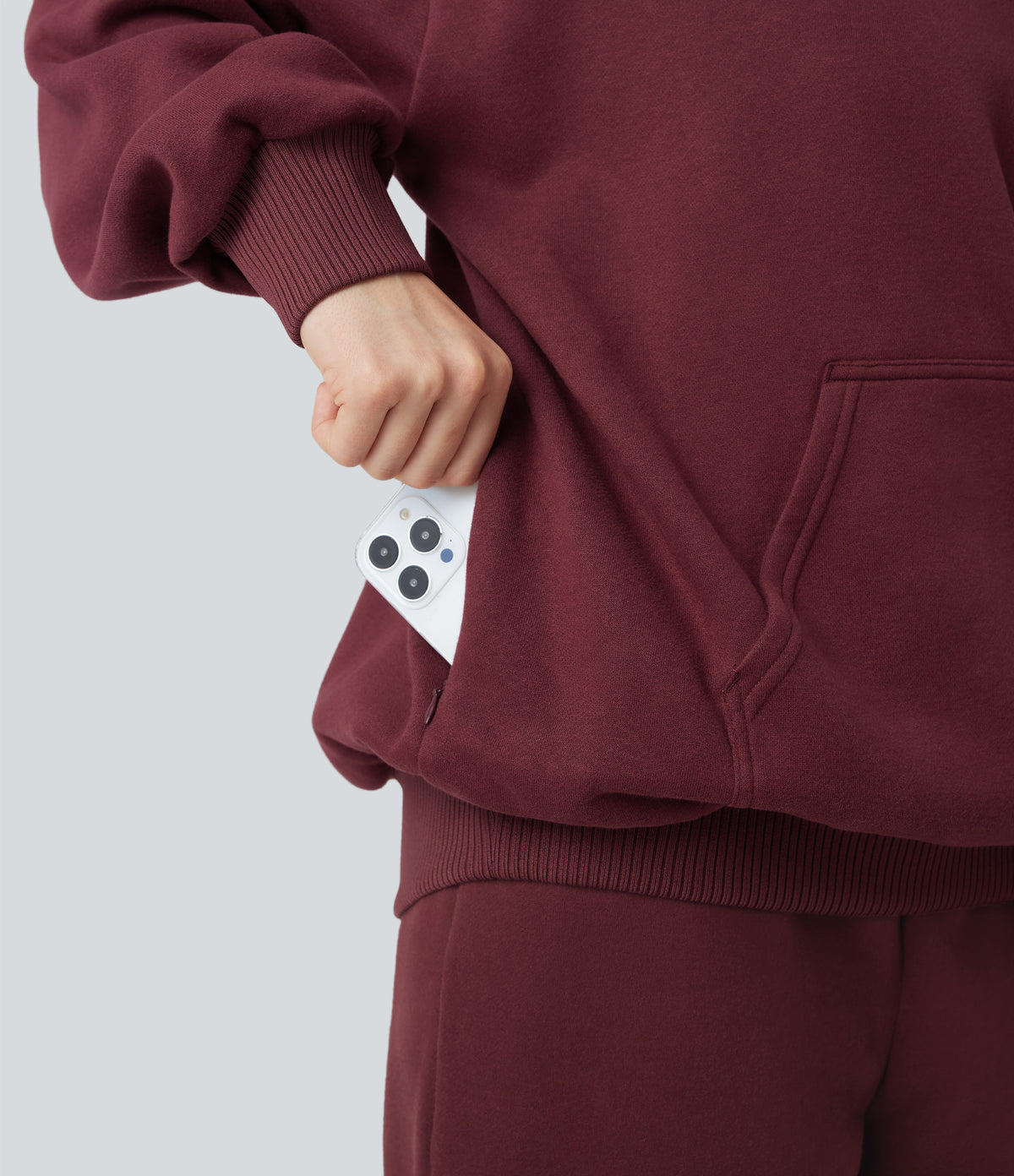 Hooded Long Sleeve Fleece Casual Cotton Sweatshirt with Pockets — Chocolate Truffle — view 6