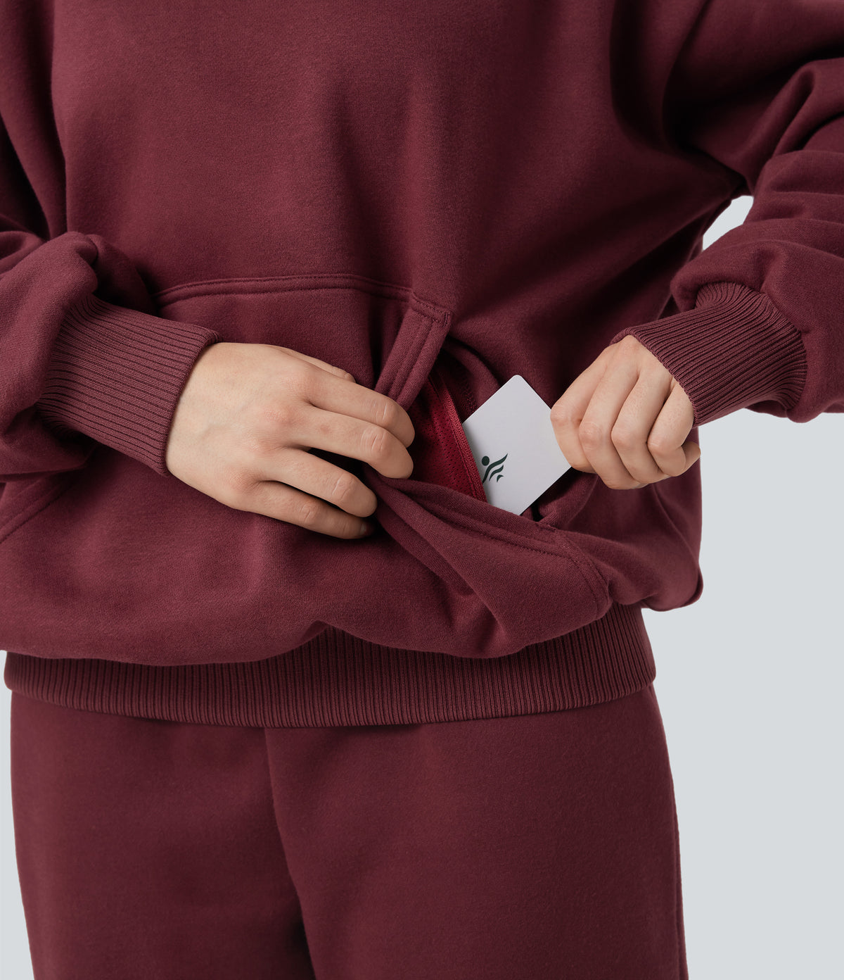 Hooded Long Sleeve Fleece Casual Cotton Sweatshirt with Pockets — Chocolate Truffle — view 5