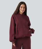 Hooded Long Sleeve Fleece Casual Cotton Sweatshirt with Pockets — Chocolate Truffle — view 3