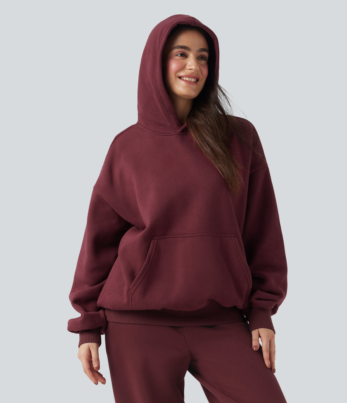 Hooded Long Sleeve Fleece Casual Cotton Sweatshirt with Pockets — Chocolate Truffle — view 8