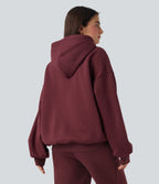 Hooded Long Sleeve Fleece Casual Cotton Sweatshirt with Pockets — Chocolate Truffle — view 2