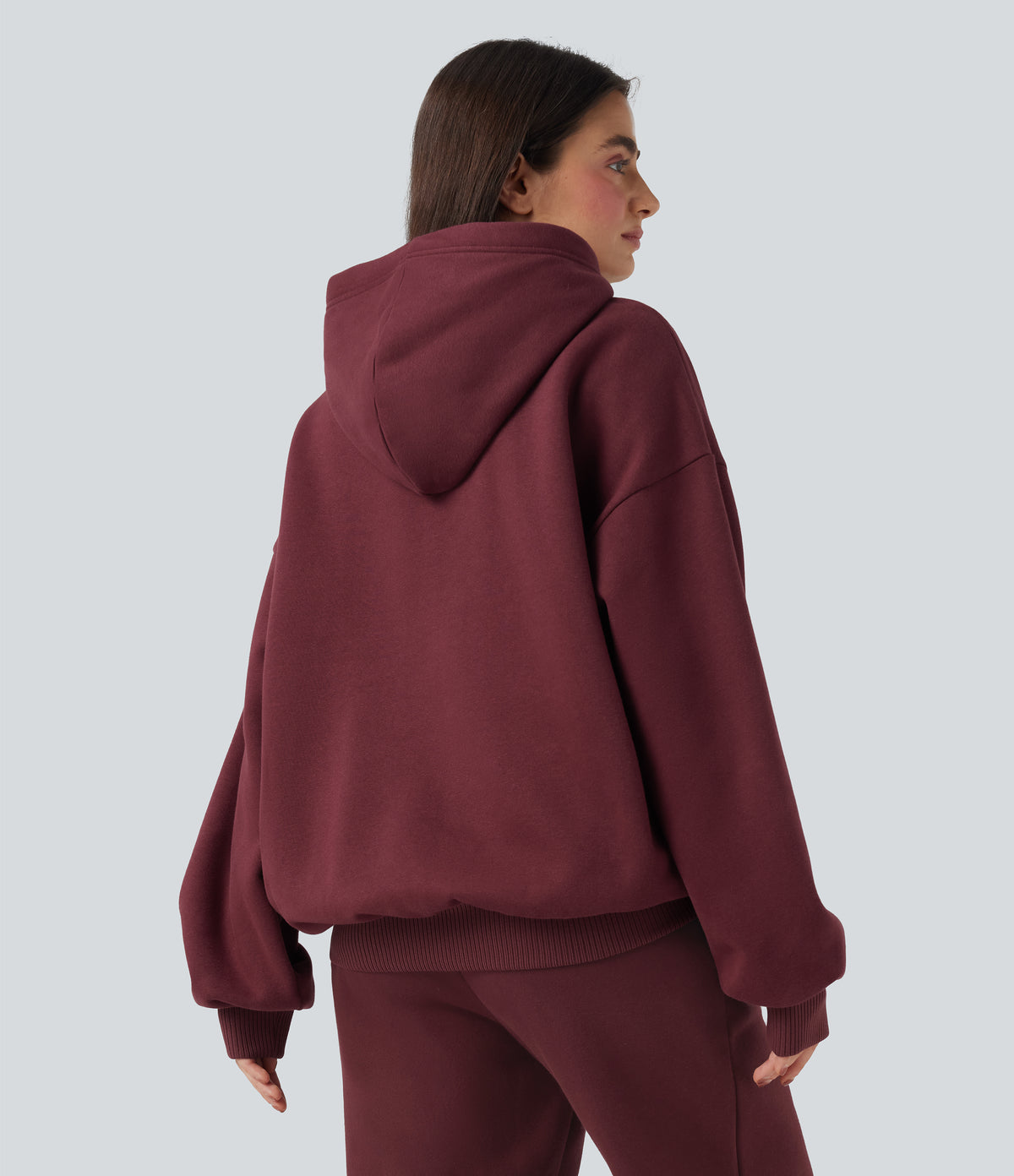 Hooded Long Sleeve Fleece Casual Cotton Sweatshirt with Pockets — Chocolate Truffle — view 2