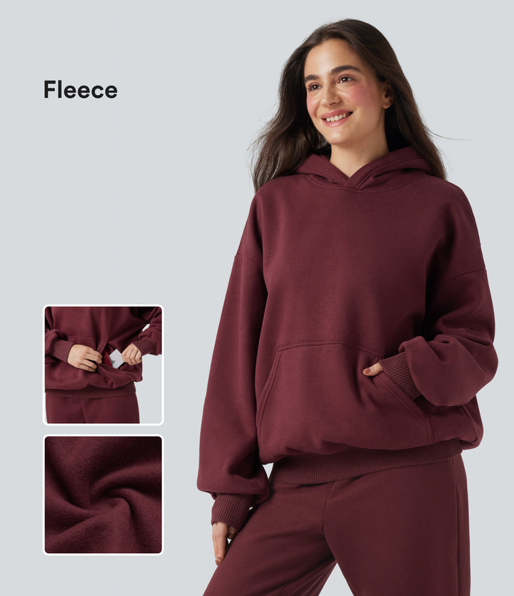 Hooded Long Sleeve Fleece Casual Cotton Sweatshirt with Pockets — Chocolate Truffle — view 1