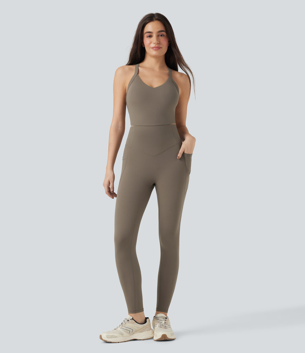 Tummy Control Training Jumpsuit with Pockets-Edition — Dawn Brown — view 3