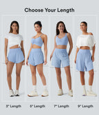 QuickDry High Waisted Tummy Control Reflective Dots Crossover Hem 2-in-1 Running Shorts 5'' with Pockets — Sky Blue — view 2