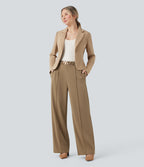 High Waisted Metal Chain Straight Leg Work Trousers with Pockets — Tiger's Eye — view 6