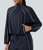 Lightweight Durable Water Repellent Color Block Half Zipper Oversized Hiking Jacket — After Midnight — view 4