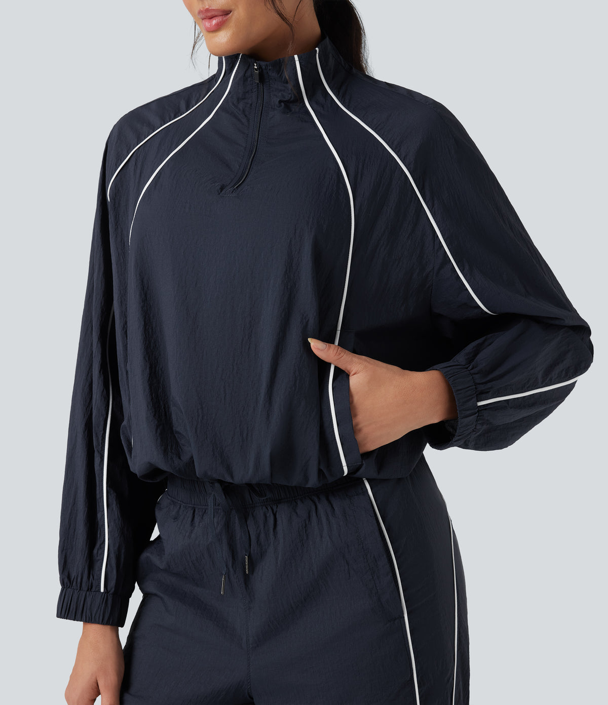 Lightweight Durable Water Repellent Color Block Half Zipper Oversized Hiking Jacket — After Midnight — view 4