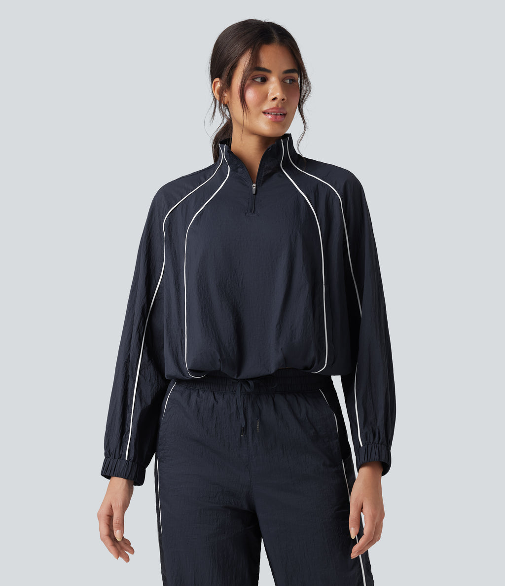 Lightweight Durable Water Repellent Color Block Half Zipper Oversized Hiking Jacket — After Midnight — view 3