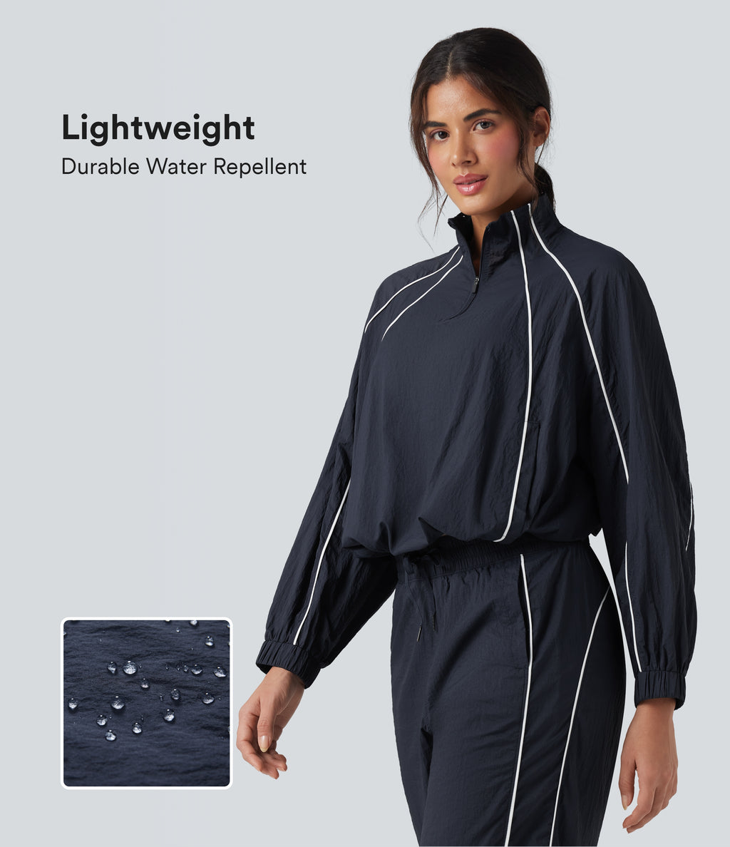 Lightweight Durable Water Repellent Color Block Half Zipper Oversized Hiking Jacket — After Midnight — view 1