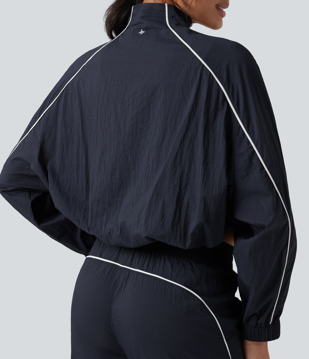 Lightweight Durable Water Repellent Color Block Half Zipper Oversized Hiking Jacket — After Midnight — view 5