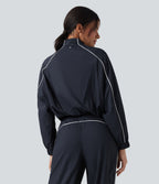 Lightweight Durable Water Repellent Color Block Half Zipper Oversized Hiking Jacket — After Midnight — view 2