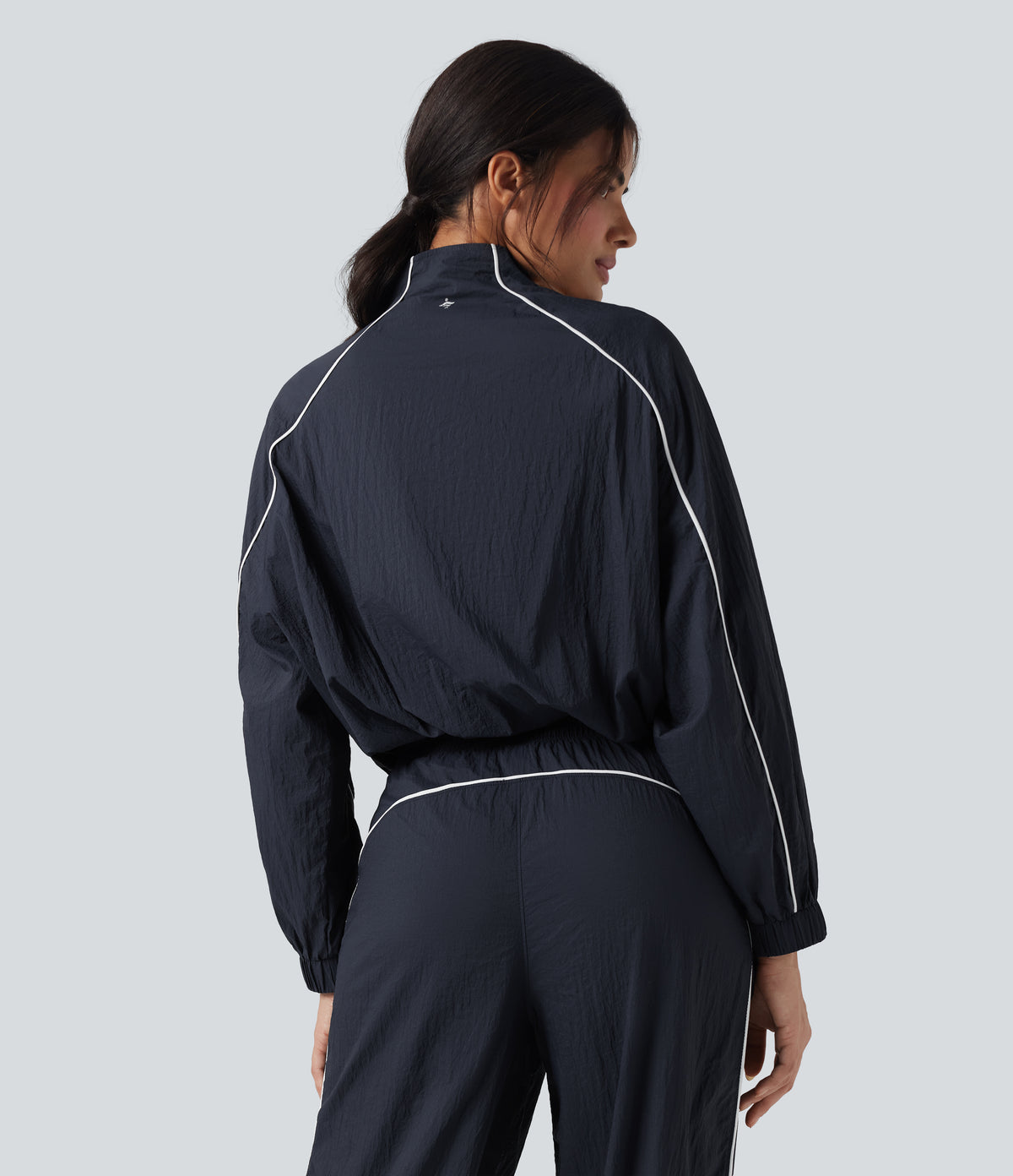 Lightweight Durable Water Repellent Color Block Half Zipper Oversized Hiking Jacket — After Midnight — view 2