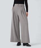 High Waisted Double Waistband Wide Leg Crepe Work Trousers with Pockets — Paloma — view 2