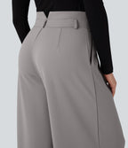 High Waisted Double Waistband Wide Leg Crepe Work Trousers with Pockets — Paloma — view 6