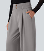 High Waisted Double Waistband Wide Leg Crepe Work Trousers with Pockets — Paloma — view 5