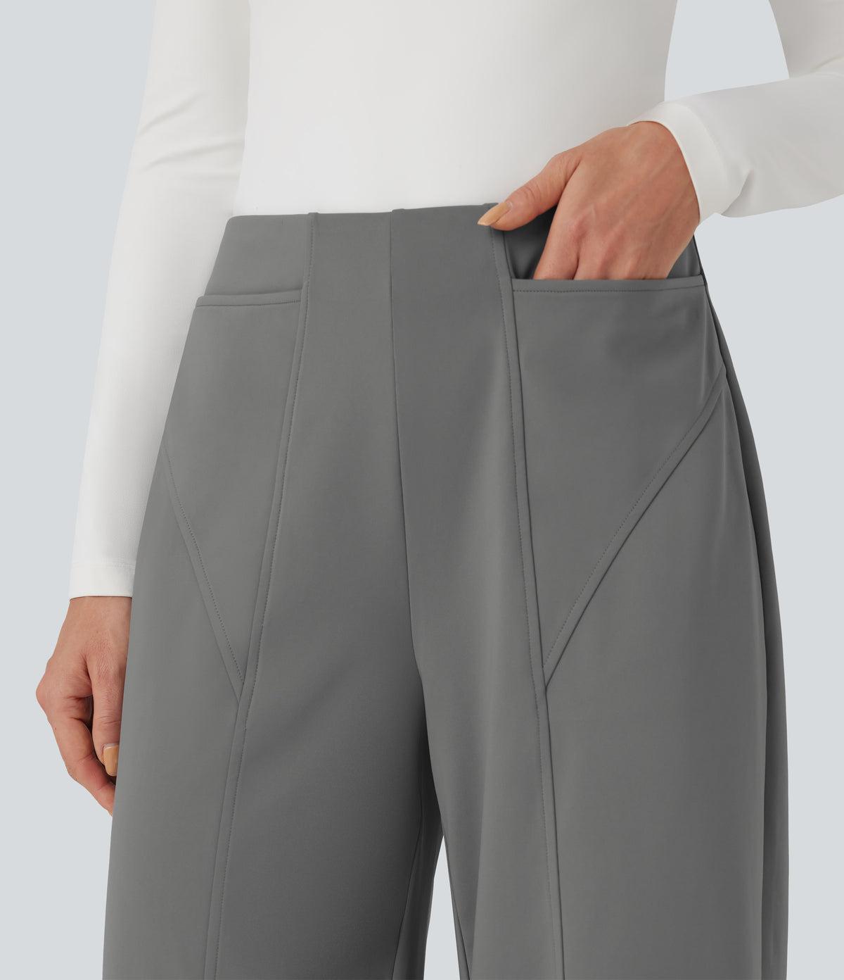 Mid Rise Wide Leg Work Trousers with Pockets — Silent Storm — view 5