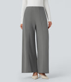 Mid Rise Wide Leg Work Trousers with Pockets — Silent Storm — view 1
