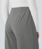 Mid Rise Wide Leg Work Trousers with Pockets — Silent Storm — view 4