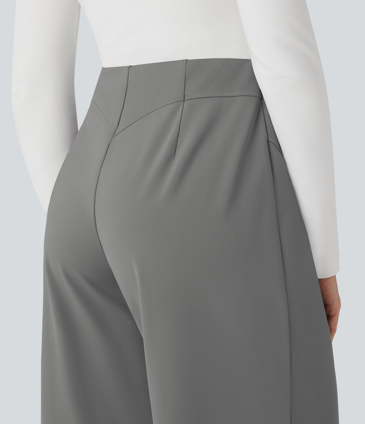 Mid Rise Wide Leg Work Trousers with Pockets — Silent Storm — view 4