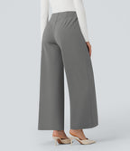 Mid Rise Wide Leg Work Trousers with Pockets — Silent Storm — view 2