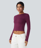 Round Neck Long Sleeve Casual T-Shirt — Red Violet — view 3
