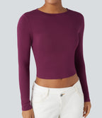 Round Neck Long Sleeve Casual T-Shirt — Red Violet — view 4