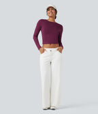 Round Neck Long Sleeve Casual T-Shirt — Red Violet — view 5