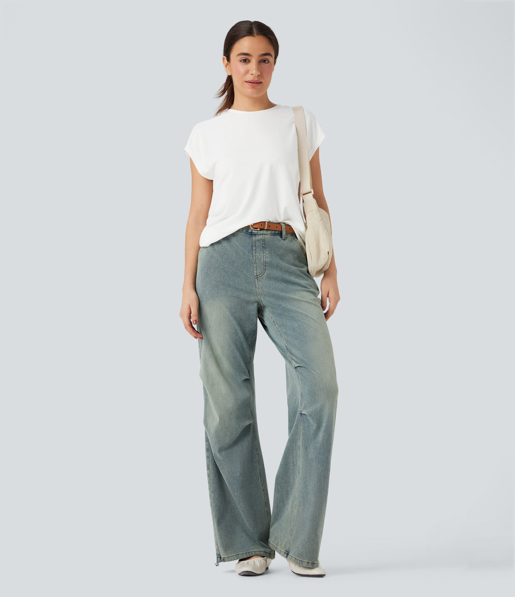 Round Neck Cap Sleeve Casual Top — White — view 7