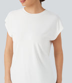 Round Neck Cap Sleeve Casual Top — White — view 4