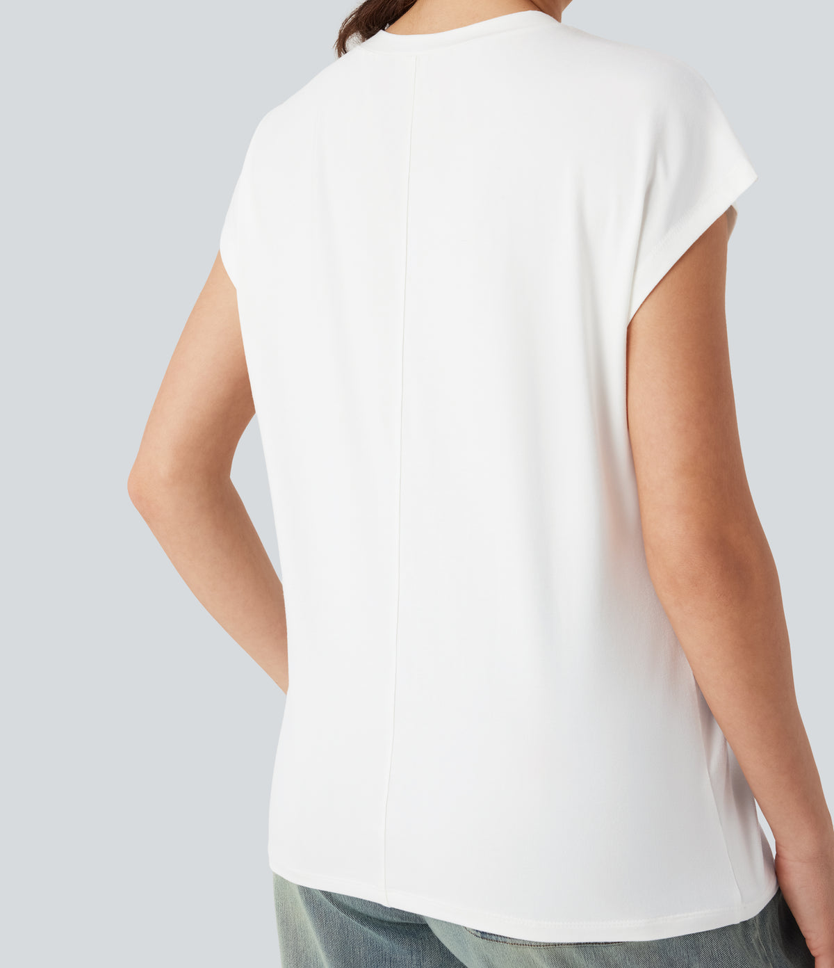 Round Neck Cap Sleeve Casual Top — White — view 5