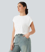 Round Neck Cap Sleeve Casual Top — White — view 3