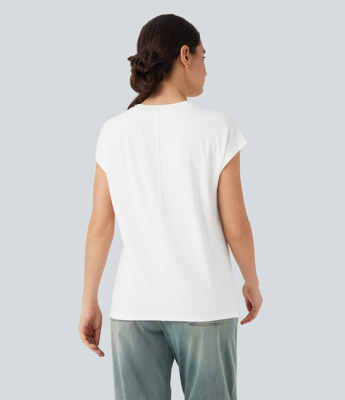 Round Neck Cap Sleeve Casual Top — White — view 2