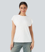 Round Neck Cap Sleeve Casual Top — White — view 6