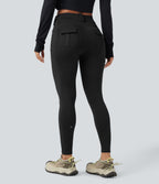 Wear-Resistant Mid Rise Cargo Hiking Leggings with Pockets — Black — view 2