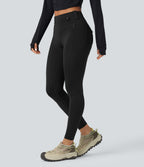 Wear-Resistant Mid Rise Cargo Hiking Leggings with Pockets — Black — view 1